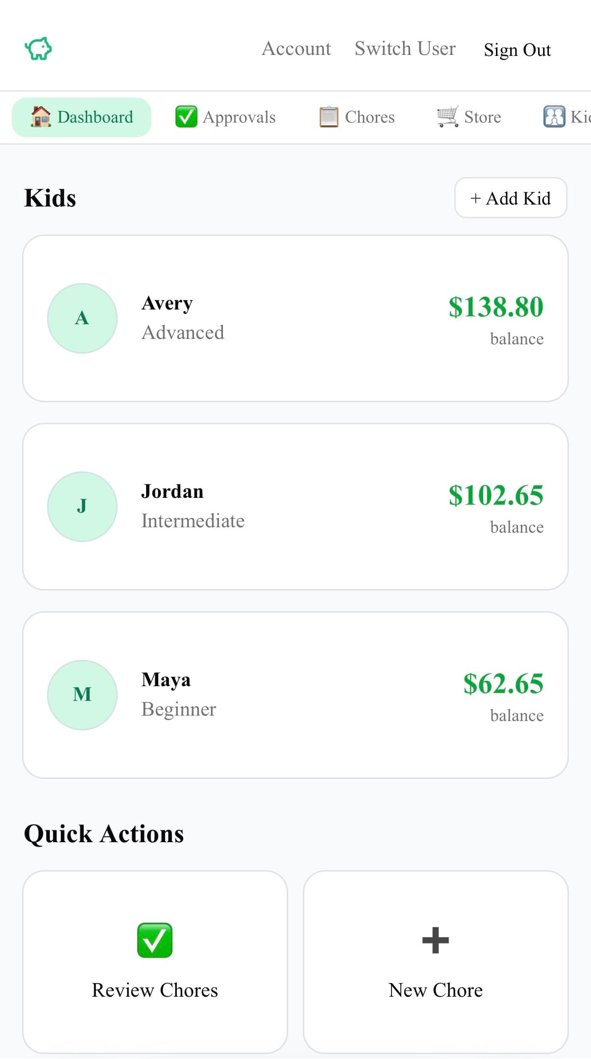 Parent dashboard screen